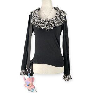 White House Black Market Womens Small Black Silk Blend Ruffle Long Sleeve Blouse